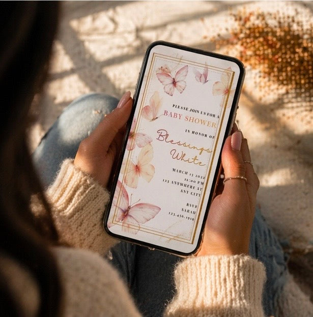 Luxury Butterfly Baby Shower Invitation – Digital Download