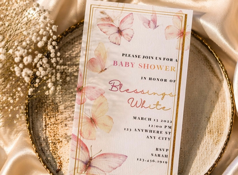 Luxury Butterfly Baby Shower Invitation – Digital Download