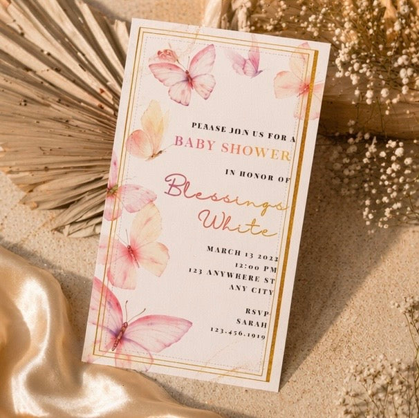 Luxury Butterfly Baby Shower Invitation – Digital Download