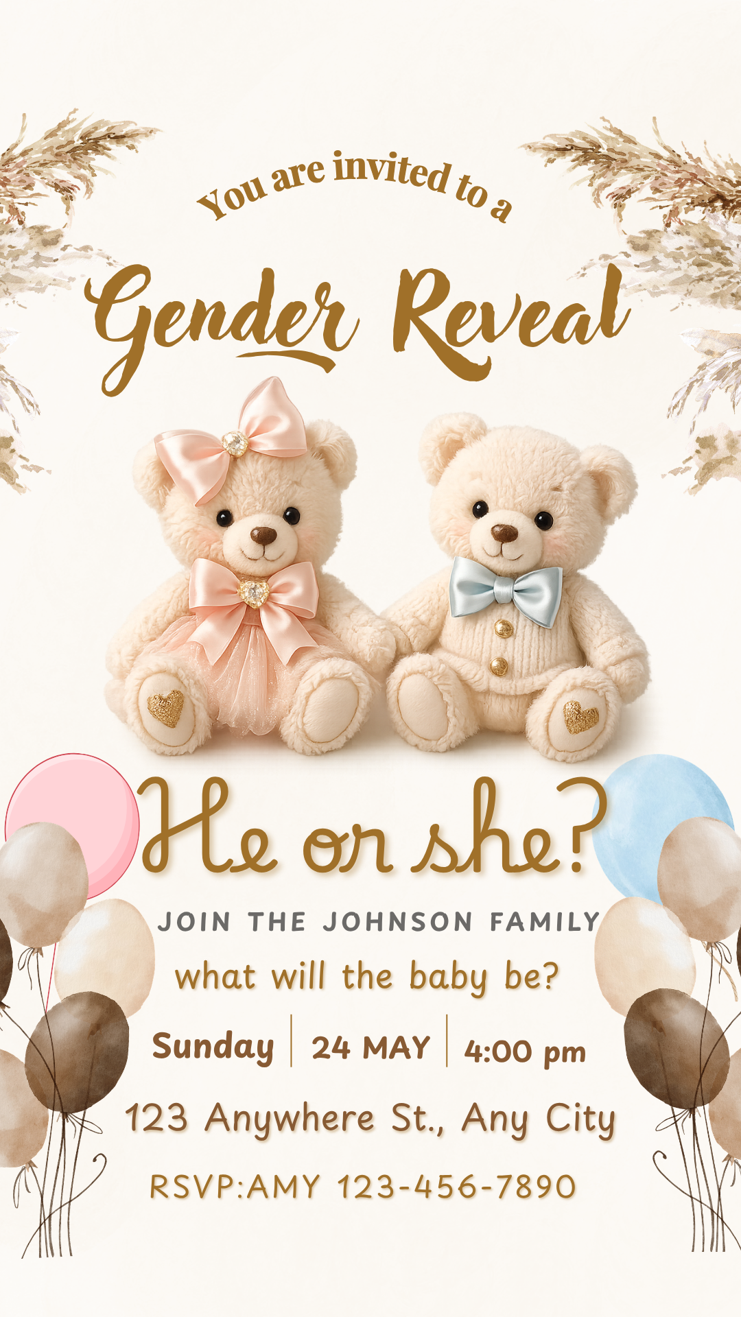 Luxury Teddy Bear Gender Reveal Invitation Vol. 2 – Digital Download