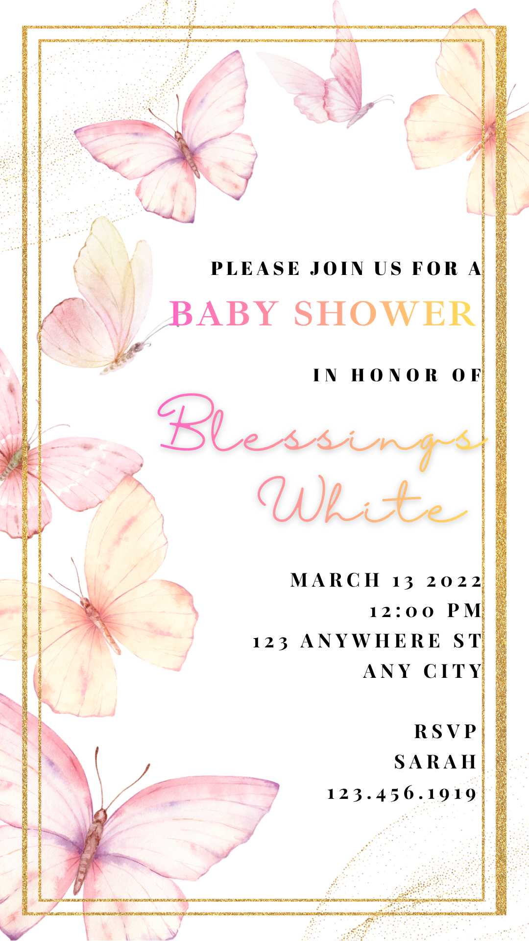 Luxury Butterfly Baby Shower Invitation – Digital Download